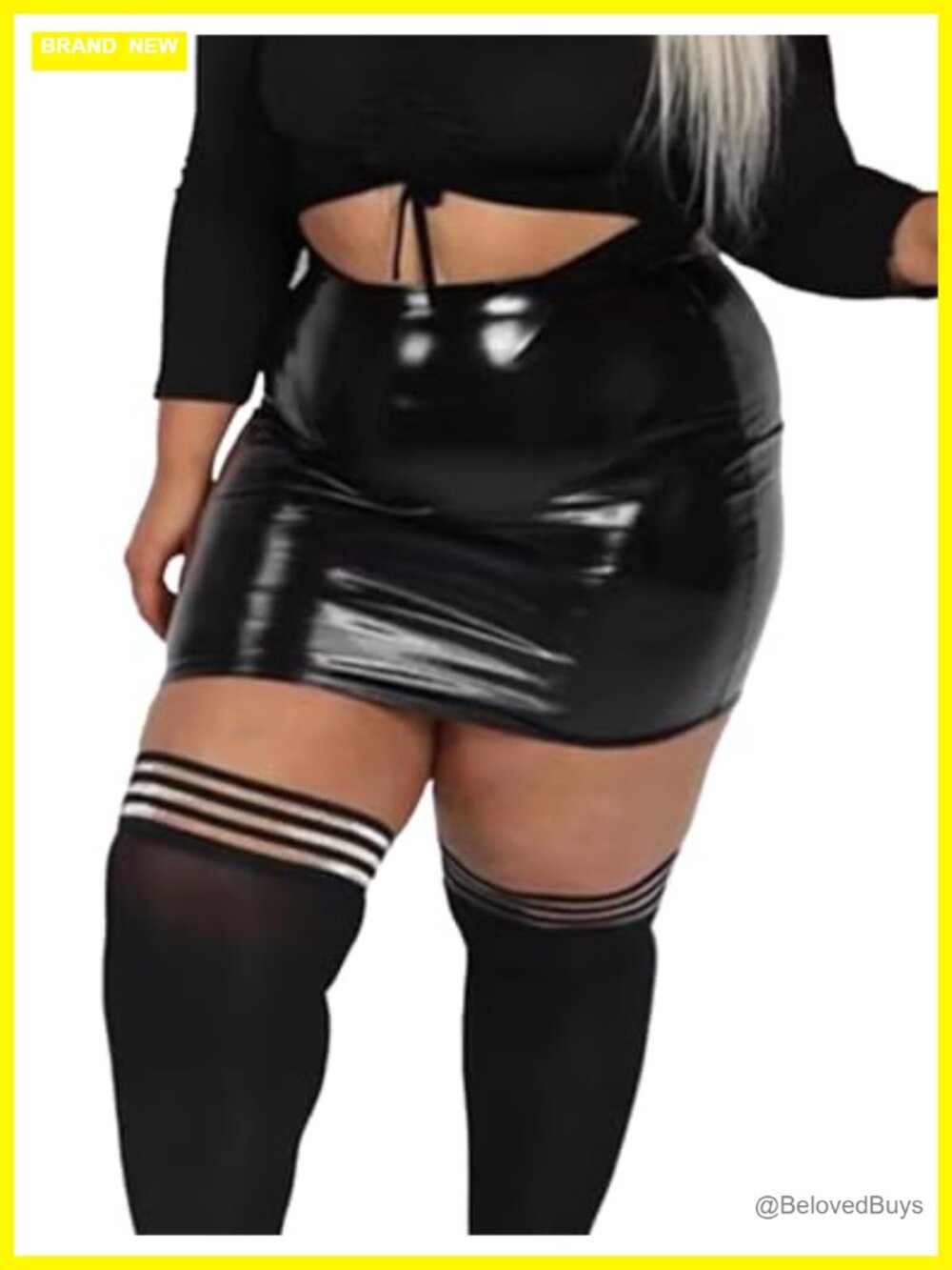 Women's Plus Size Black Faux Leather High Waist Mini Pencil Skirt